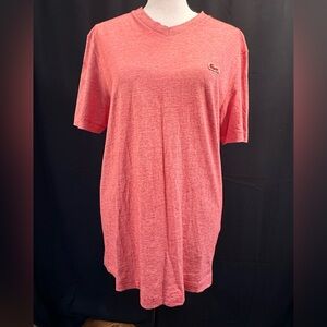 Lacoste Coral Red V-Neck T-Shirt | Crocodile Logo | Regular Fit | Size M